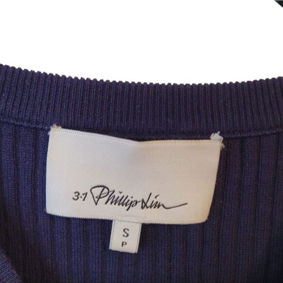 3.1 Phillip Lim Women's Navy Blue Flare Sleeve Ribbed Sweater Size S - Picture 3 of 5